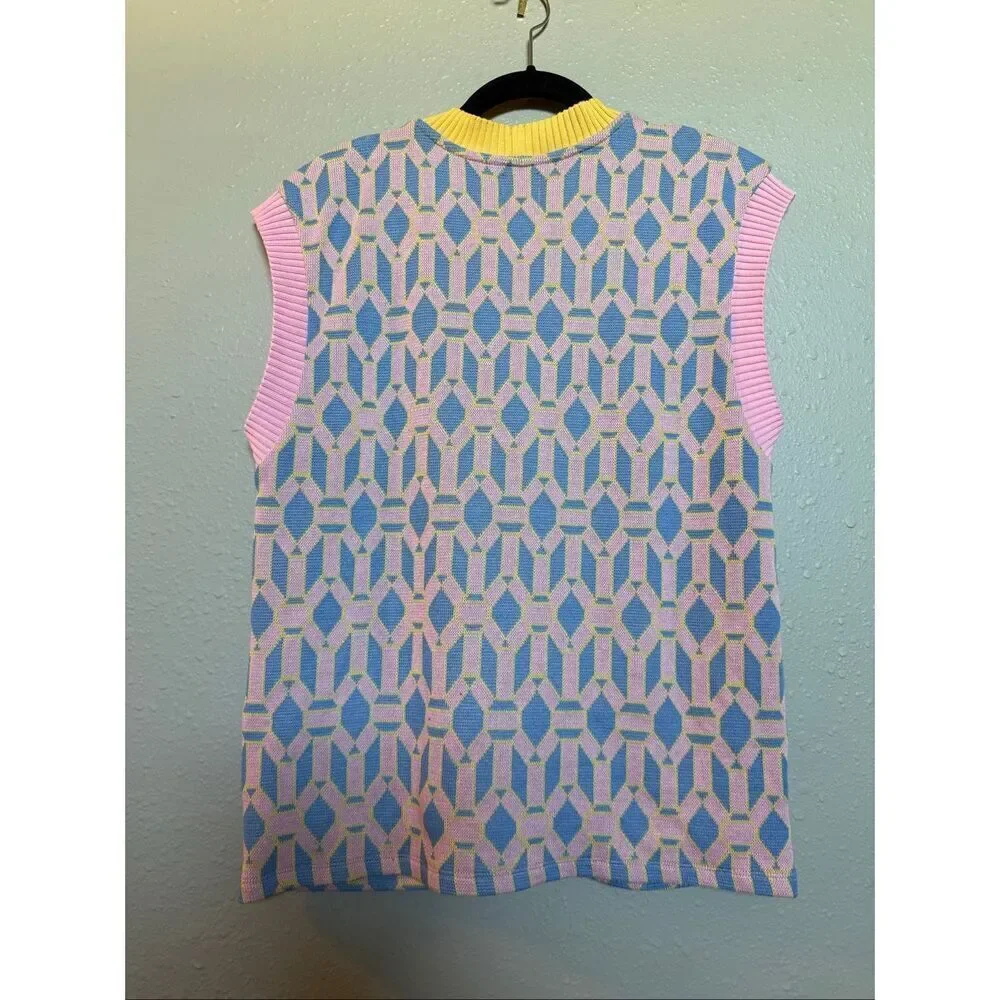 Zara Colorful Geometric Knit Button Sweater Vest Women Small